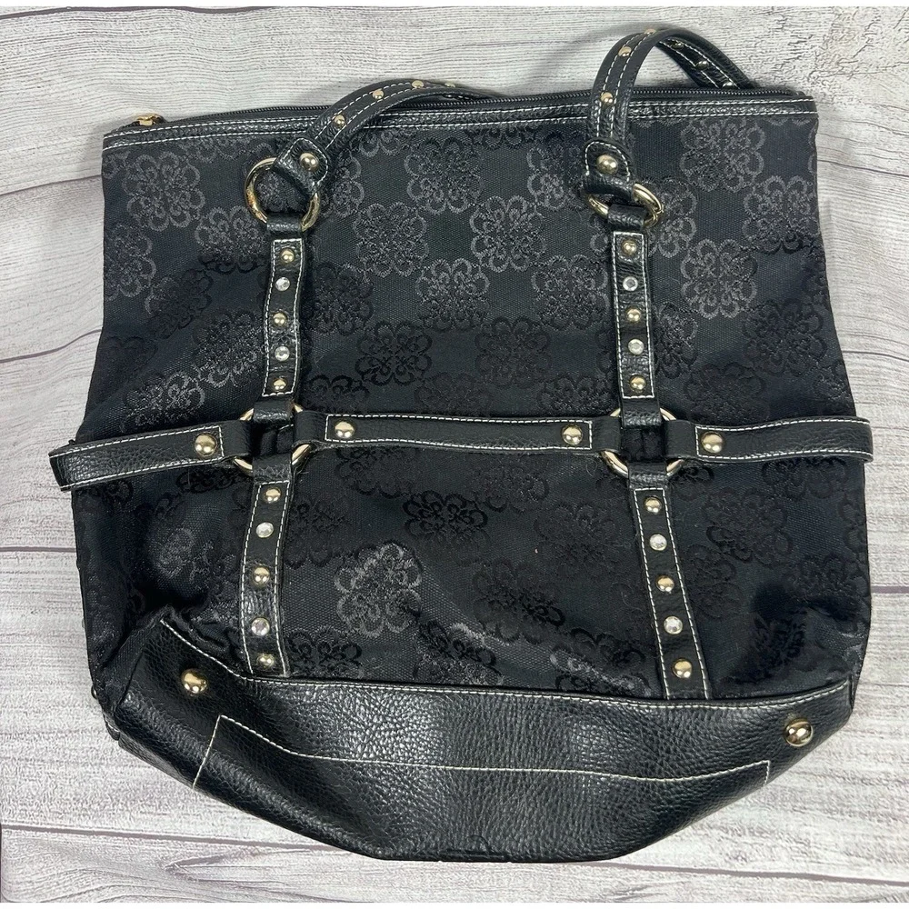 Vintage Kathy Van Zeeland Handbag Purse Black‎ Medallion Studs Large